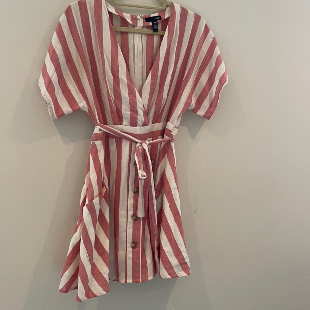 Muted red and cream stripe dress